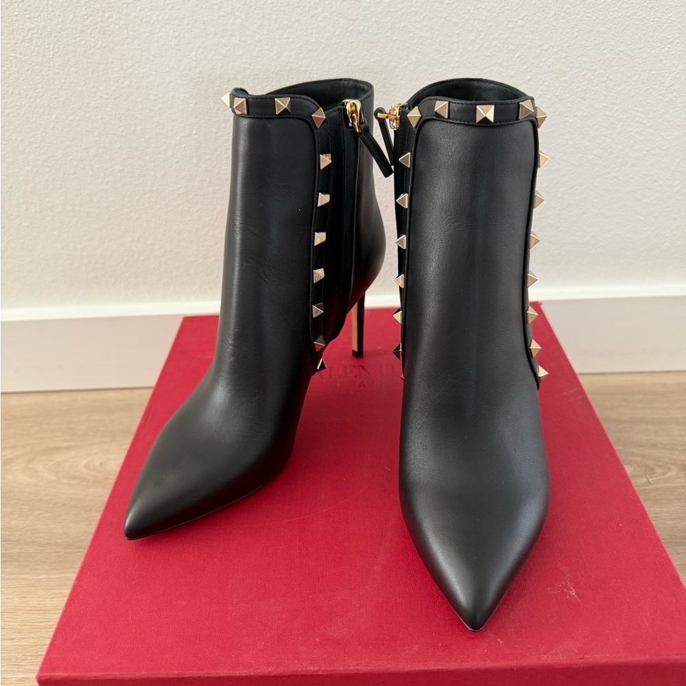 Valentino Black Ankle Boots with Gold Studs